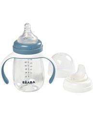 Beaba mokomasis buteliukas-gertuvė 2in1, 210 ml, windy blue