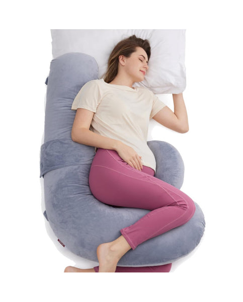 Momcozy nėščiosios pagalvė, F formos, velvet grey