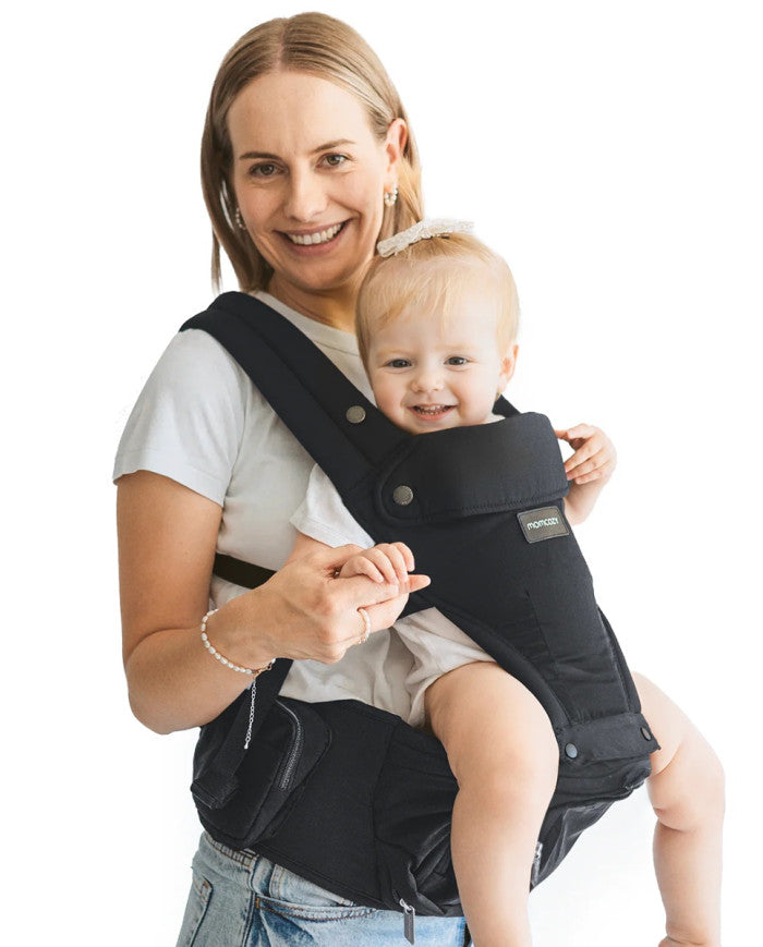 Momcozy kūdikių nešioklė Move2Fit 2in1 su klubų sėdyne, juoda