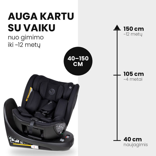 Tutis Beno 360+  (40–150 cm) autokėdutė su ISOFIX baze - Spalva - Black