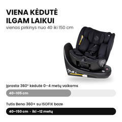 Tutis Beno 360+  (40–150 cm) autokėdutė su ISOFIX baze - Spalva - Black