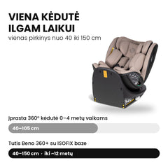 Tutis Beno 360+  (40–150 cm) autokėdutė su ISOFIX baze - Spalva - Latte