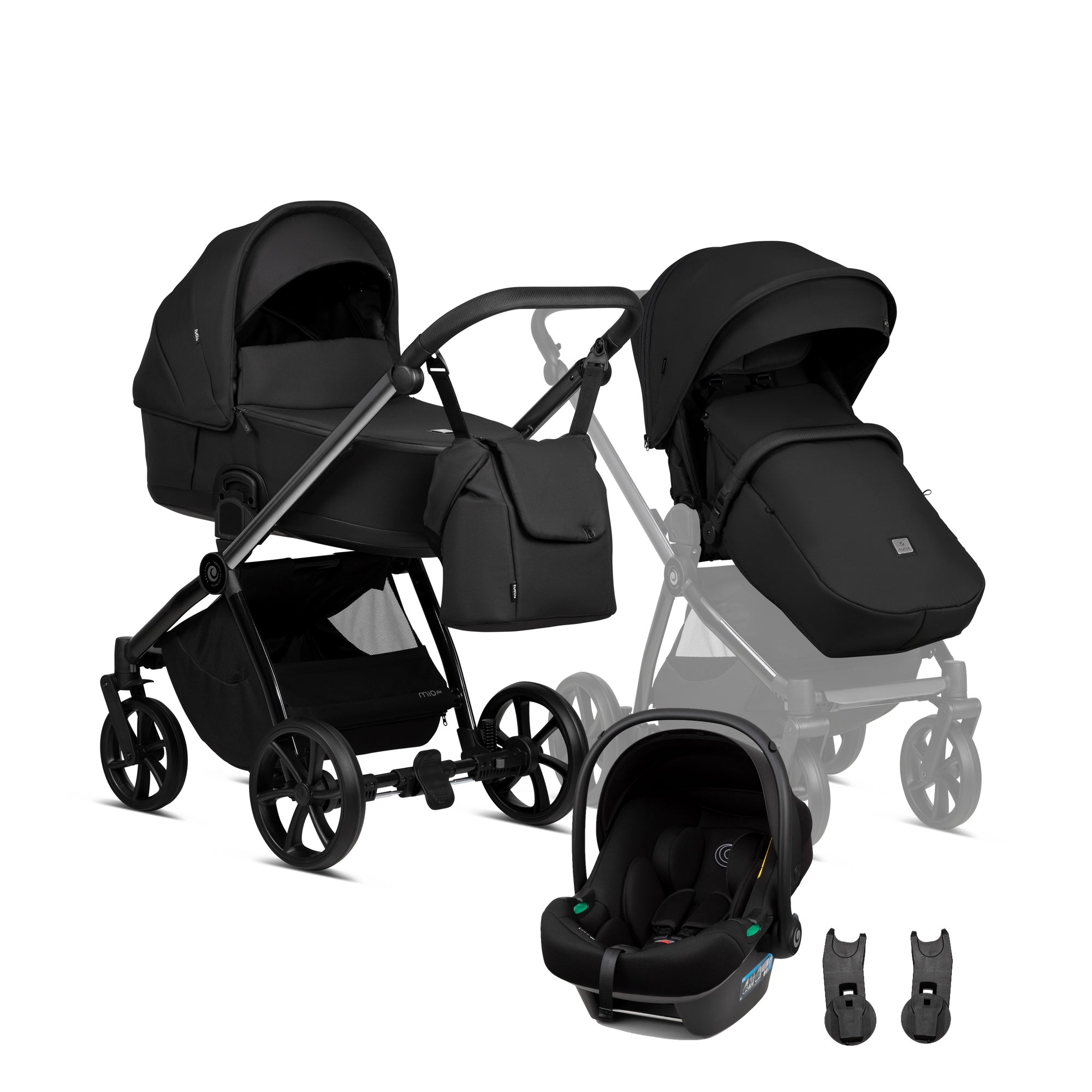 Tutis Mio Plus Thermo Black Edition universalus vežimėlis 3in1 (060) + Tutis Elo Lux i-Size autokėdutė