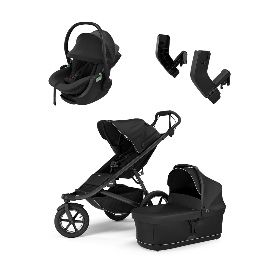 Thule Urban Glide 3 universalus vežimėlis 3in1 Black on Black + Thule Maple Connect autokėdutė