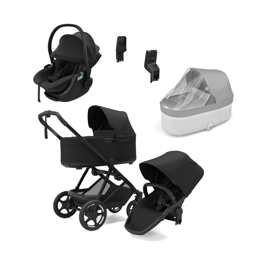 Thule Charm universalus vežimėlis 3in1 Black + Thule Maple Connect Black autokėdutė