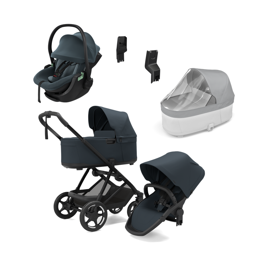 Thule Charm universalus vežimėlis 3in1 Darkest Blue + Thule Maple Connect Darkest Blue autokėdutė