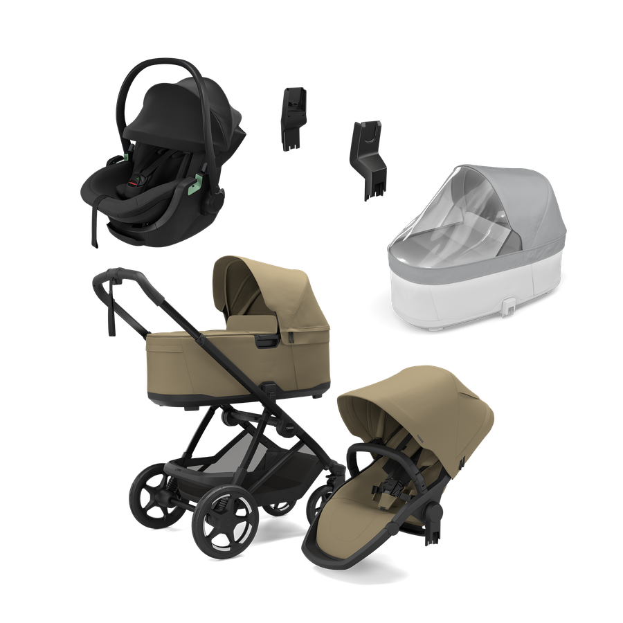 Thule Charm universalus vežimėlis 3in1 Faded Khaki + Thule Maple Connect Black autokėdutė
