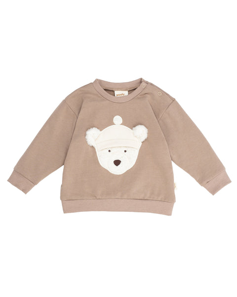 Wooly Organic siuvinėtas džemperis su meškiuku GOTS, Taupe