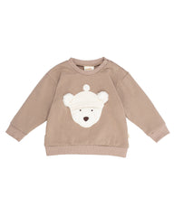 Wooly Organic siuvinėtas džemperis su meškiuku GOTS, Taupe