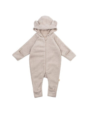 Wooly Organic flisinis kombinezonas su gobtuvu ir meškiuko ausytėmis GOTS, Light Taupe