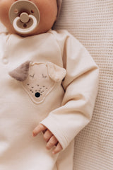 Wooly Organic French Terry šliaužtinukas su pėdutėmis GOTS, Natural Ecru / Cinder