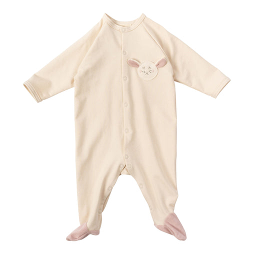 Wooly Organic French Terry šliaužtinukas su pėdutėmis GOTS, Natural Ecru / Pink Sand