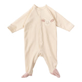 Wooly Organic French Terry šliaužtinukas su pėdutėmis GOTS, Natural Ecru / Pink Sand