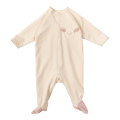 Wooly Organic French Terry šliaužtinukas su pėdutėmis GOTS, Natural Ecru / Pink Sand