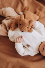 Wooly Organic šildanti pagalvėlė su vyšnių kauliukais meškiukas, Caramel Brown