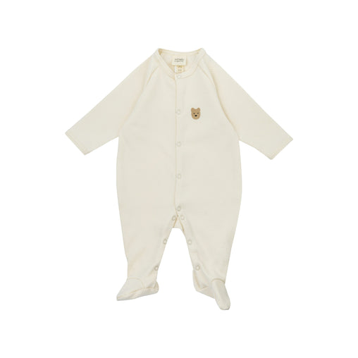Wooly Organic šliaužtinukas su siuvinėtu meškiuku GOTS, Natural Ecru