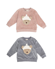 Wooly Organic siuvinėtas veliūrinis megztinis su meškiuku GOTS, Night Owl