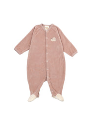 Wooly Organic siuvinėtas veliūrinis šliaužtinukas su pėdutėmis GOTS, Rosewood