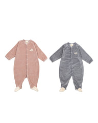 Wooly Organic siuvinėtas veliūrinis šliaužtinukas su pėdutėmis GOTS, Rosewood