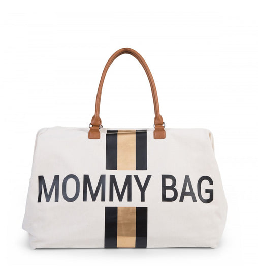 Childhome didelis mamos krepšys Mommy bag, Off white stripes Black/Gold